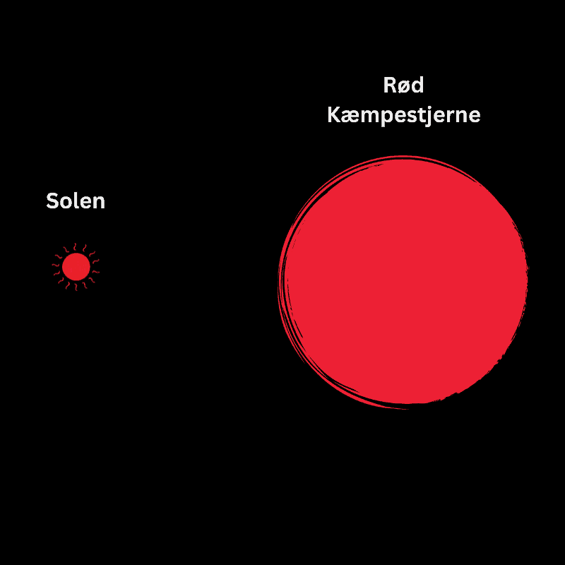Solen sammenlignet i størrelse med en rød kæmpestjerne